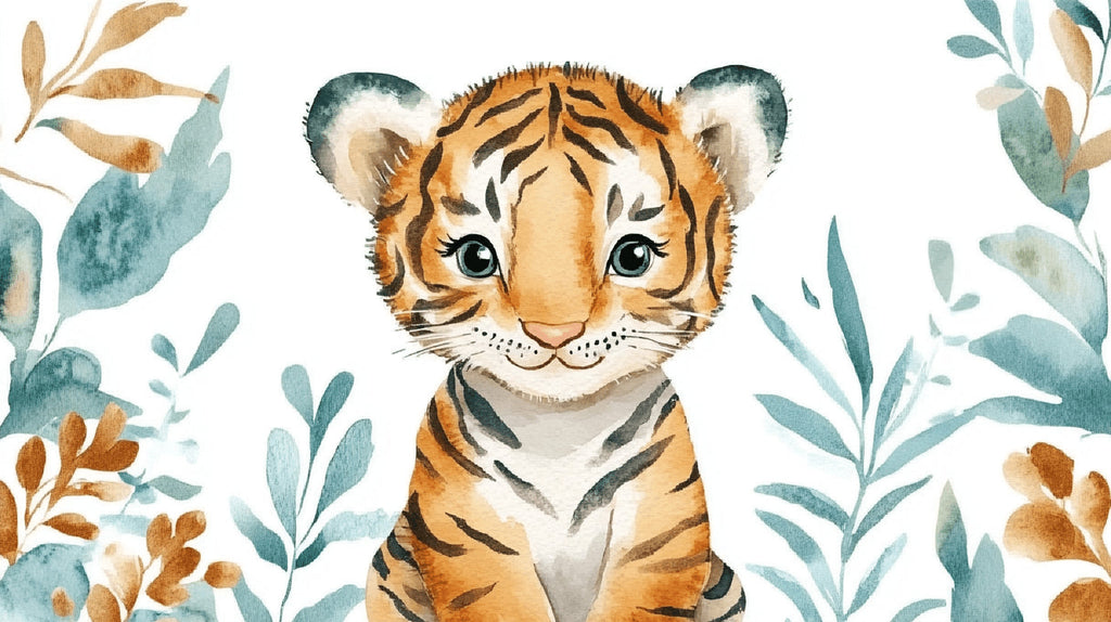Watercolor Tiger Cub design file showing detailed jungle pattern and soft color palette