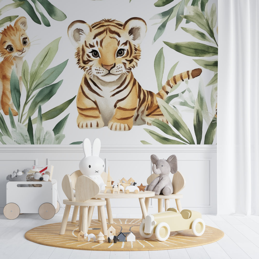 Tiger cub wall mural bringing character to kids bedroom