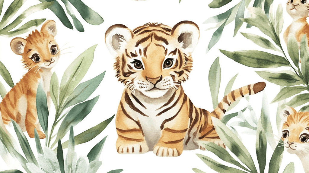 Watercolor tiger and jungle friends design file showing full pattern detail