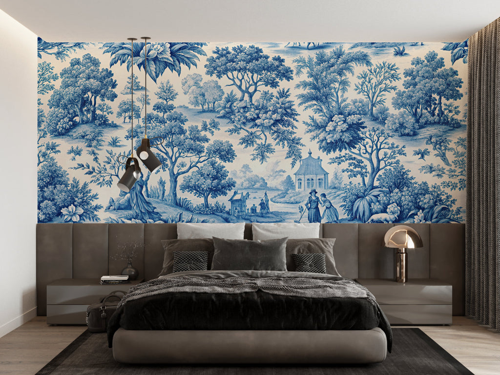 Toile de Jouy wallpaper adding classic touch to hallway entrance