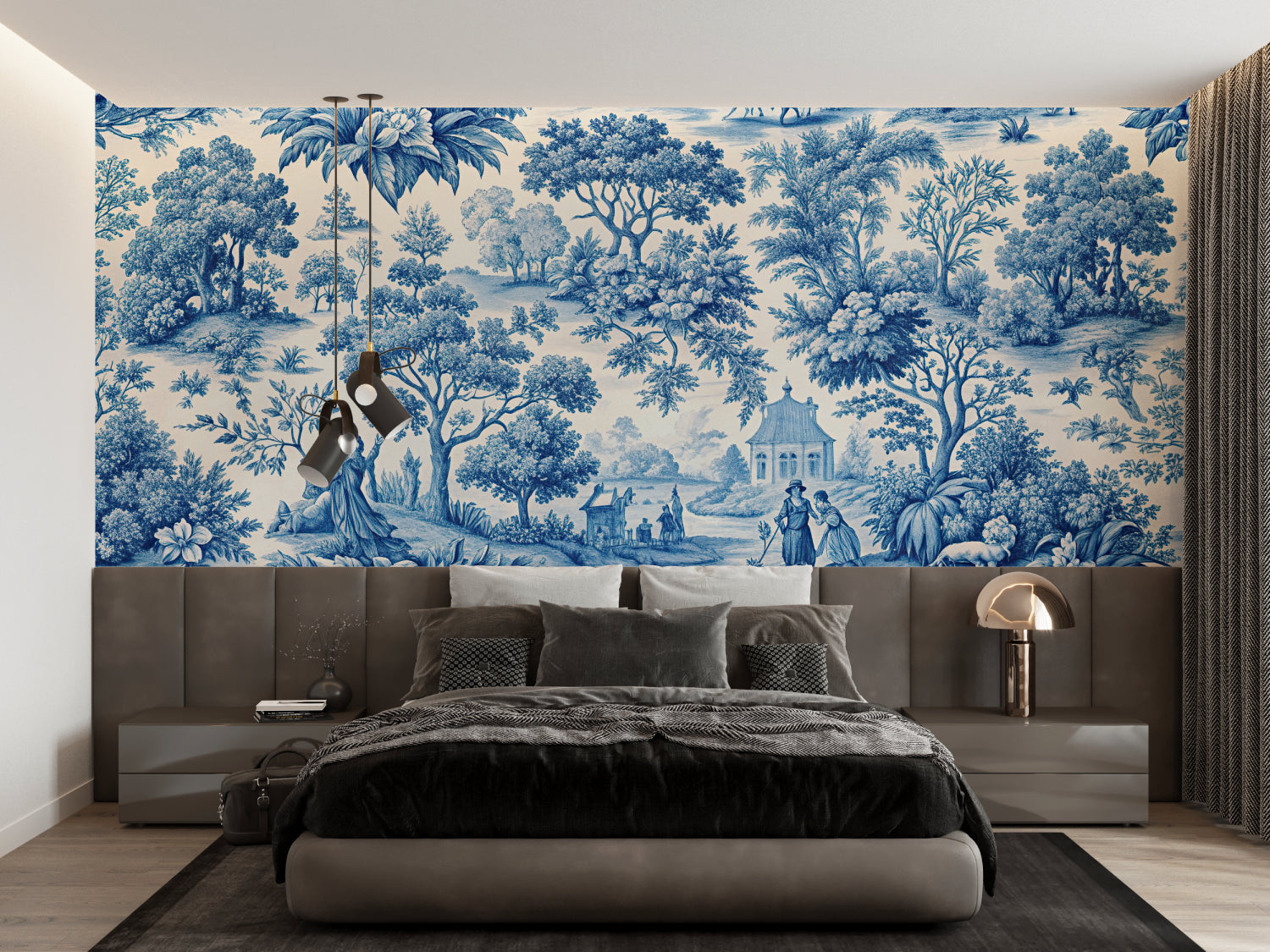 Toile de Jouy wallpaper adding classic touch to hallway entrance