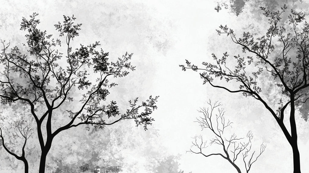 Black and white tree branch wallpaper design file showing intricate branch pattern detail