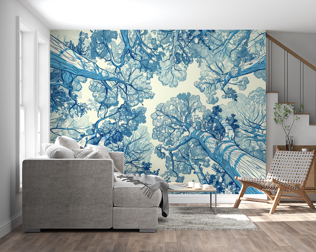 Forest Canopy Wallpaper in meditation room showing ceiling height effect