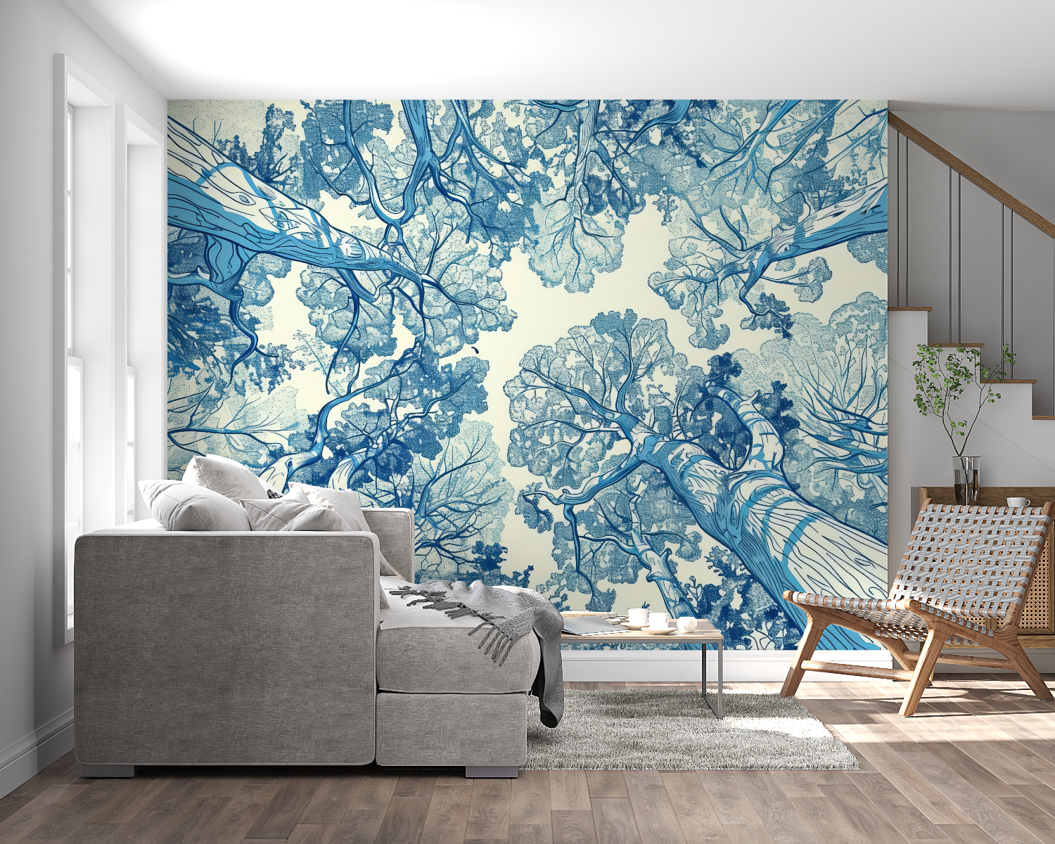 Forest Canopy Wallpaper in meditation room showing ceiling height effect