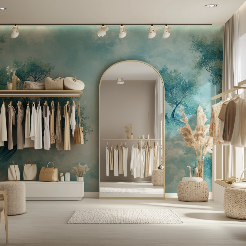 Tree silhouette wallpaper bringing nature into home office space