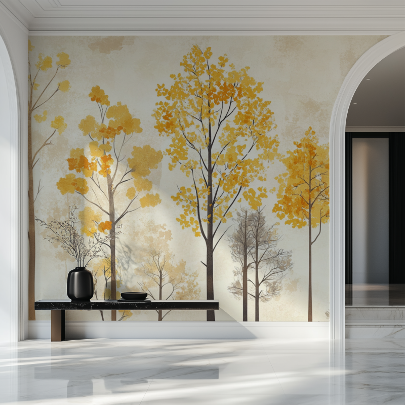 Autumn tree mural bringing warmth to entrance hallway design