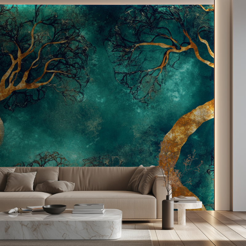 Nature wall mural showcased in home office with natural lighting