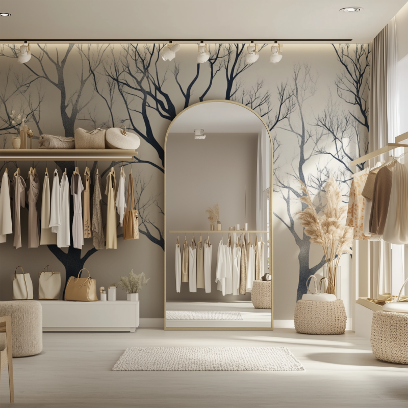 Minimalist tree wall mural adding visual interest to an entrance hallway