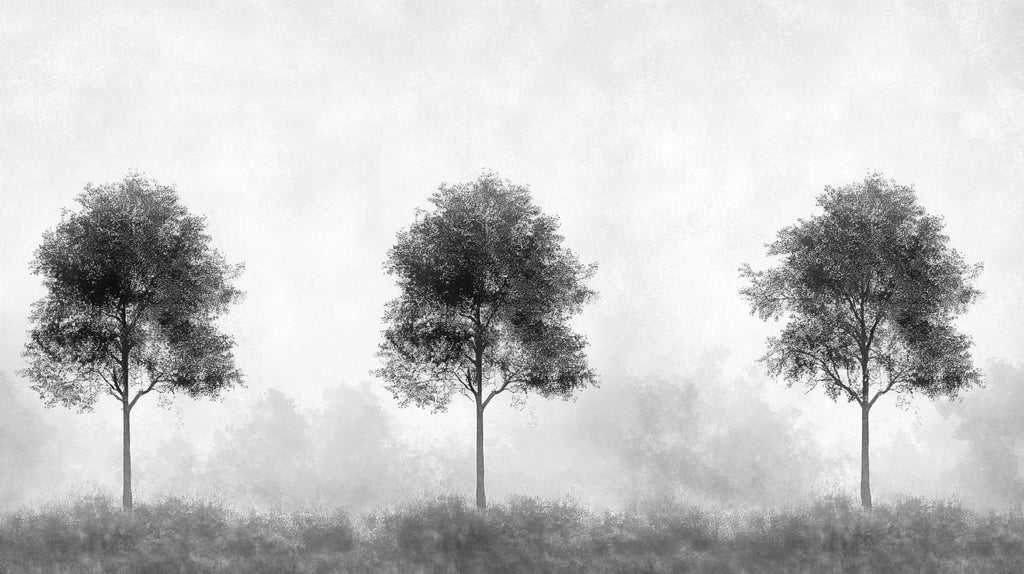 Design file showing detailed grey and black forest pattern with misty background effect