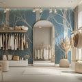 White birch tree wallpaper creating a peaceful atmosphere in modern living room with grey sofa