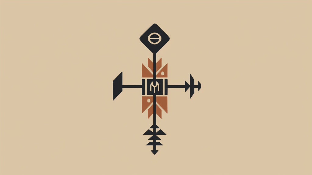 Geometric tribal pattern design file showing detailed black and terracotta symbols on beige background
