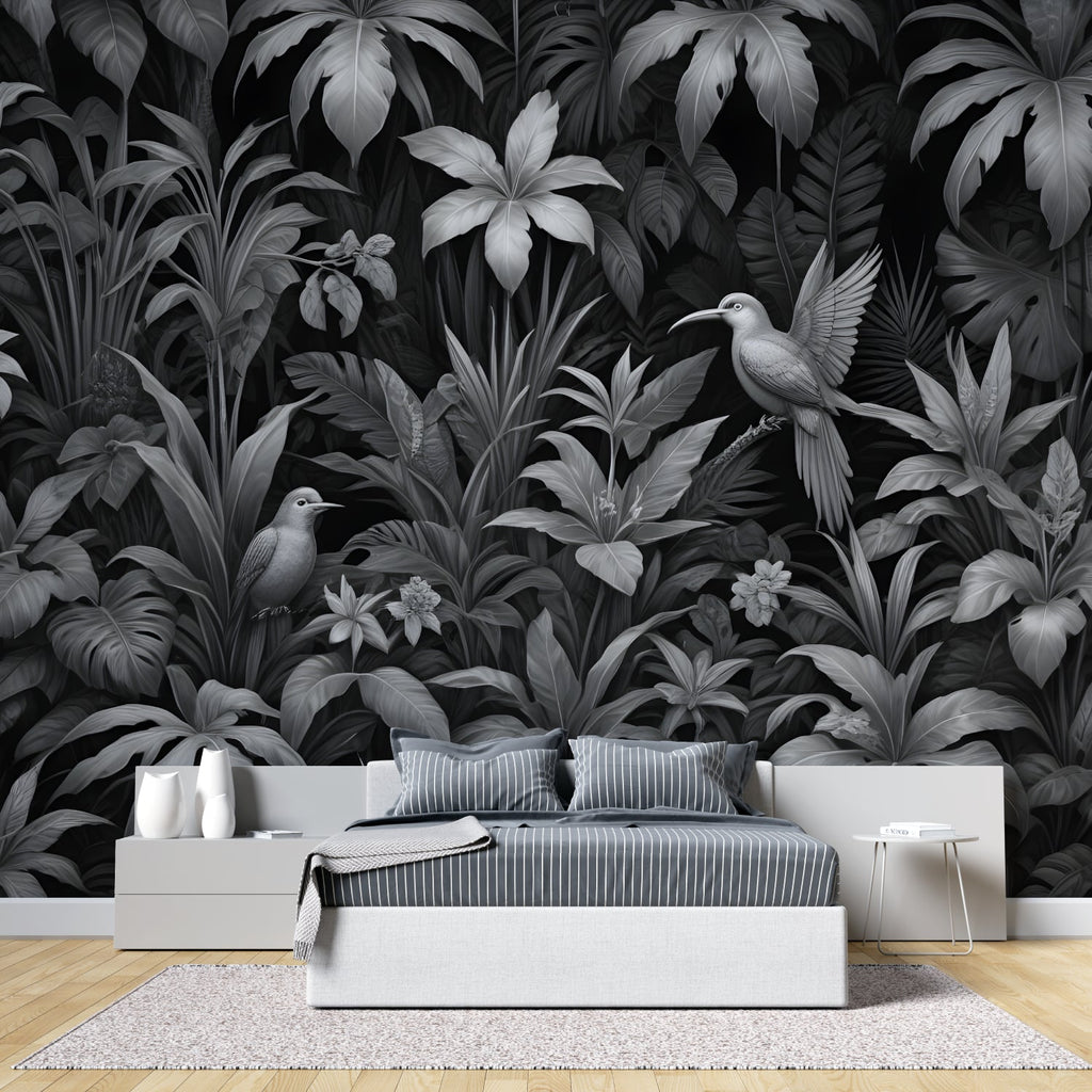 Tropical paradise mural making statement in contemporary hallway