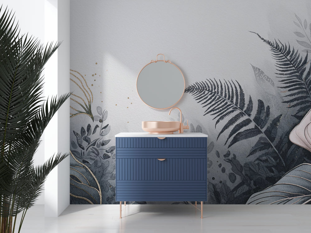 Fern wall mural adding spa feel to home office space