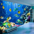 Tropical fish coral reef wallpaper bringing underwater magic to a modern living room