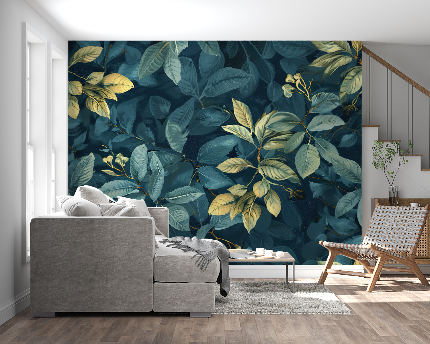 Nature-inspired wall mural bringing luxury feel to entrance hallway