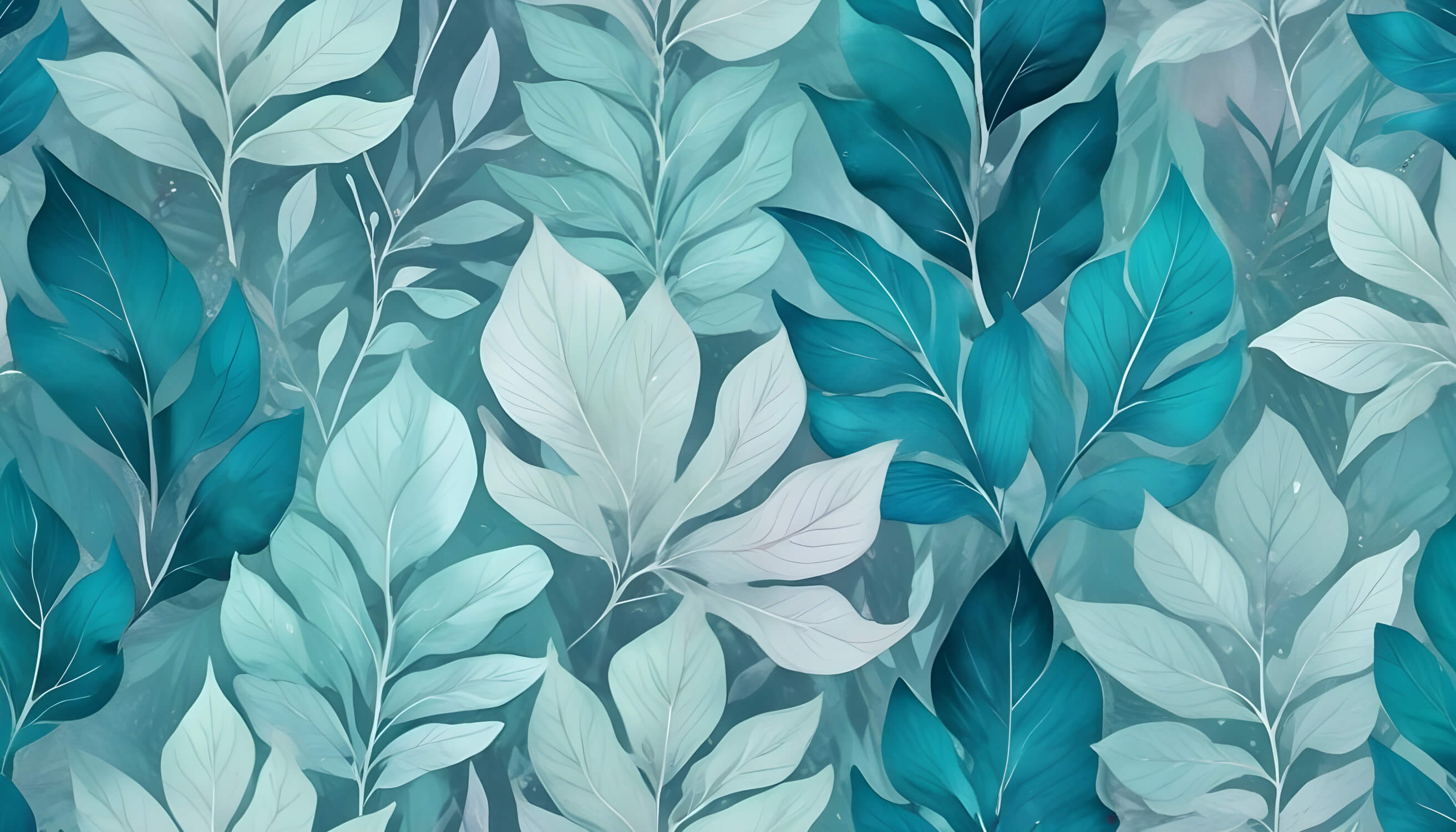 Design file showing detailed tropical leaf pattern in turquoise and mint tones