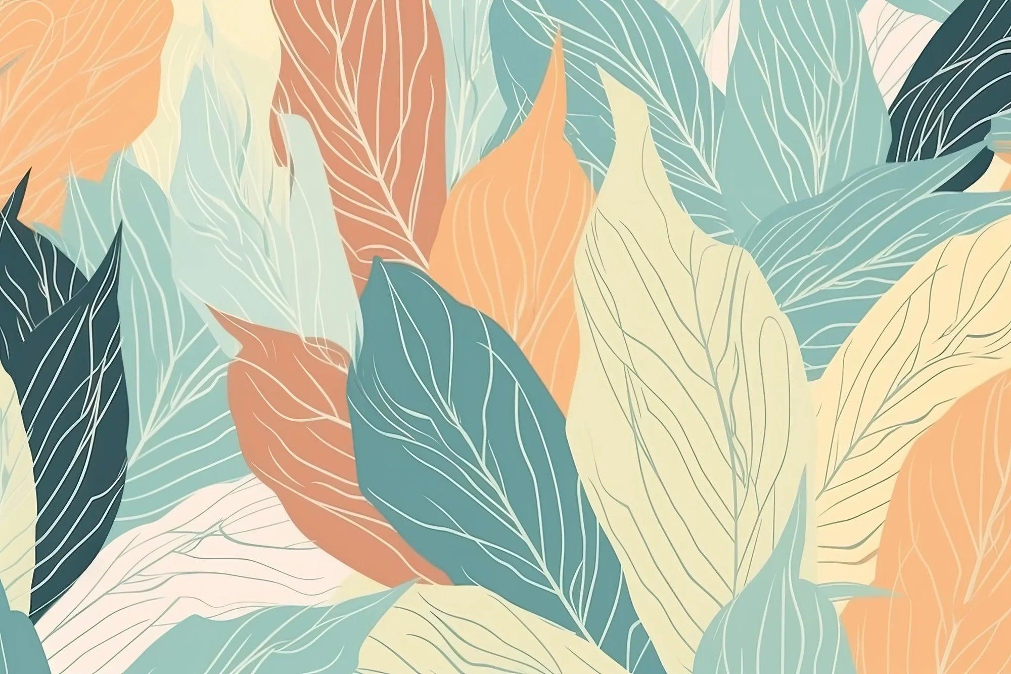 Modern Abstract Leaf Design wallpaper pattern showing full design file with sage green and terracotta tones