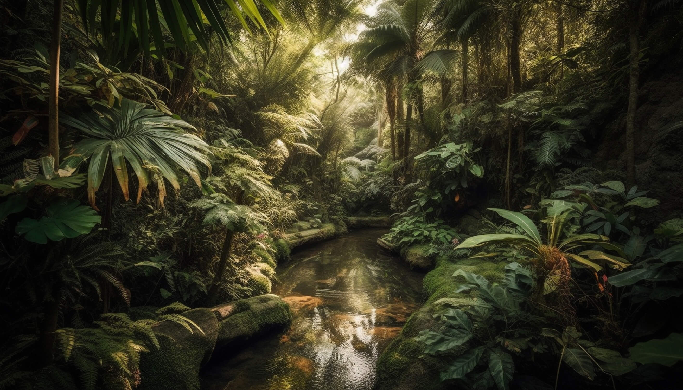 Tropical jungle paradise design file showing detailed sunlit forest pattern