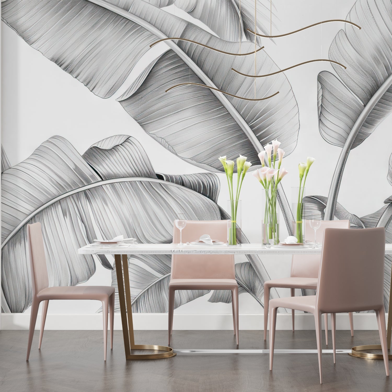 Monochrome botanical print making statement in hallway entrance