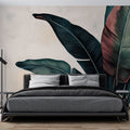 Tropical leaves wallpaper creating a stunning green accent wall in a modern living room with natural light
