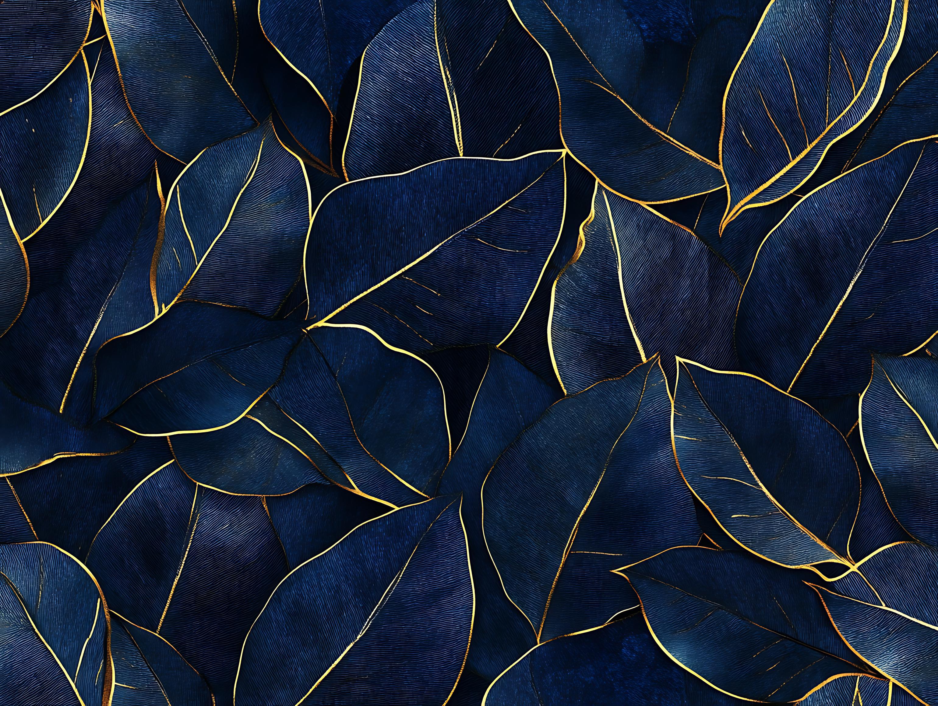 Tropical leaf pattern design file showing detailed gold veining on navy background
