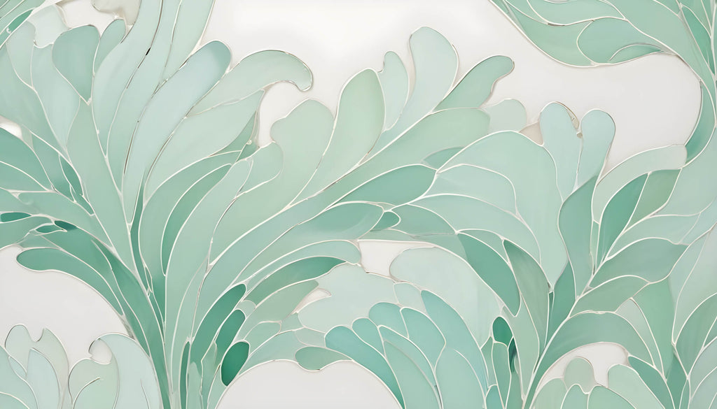 Design file of abstract mint green tropical leaf pattern showing intricate details