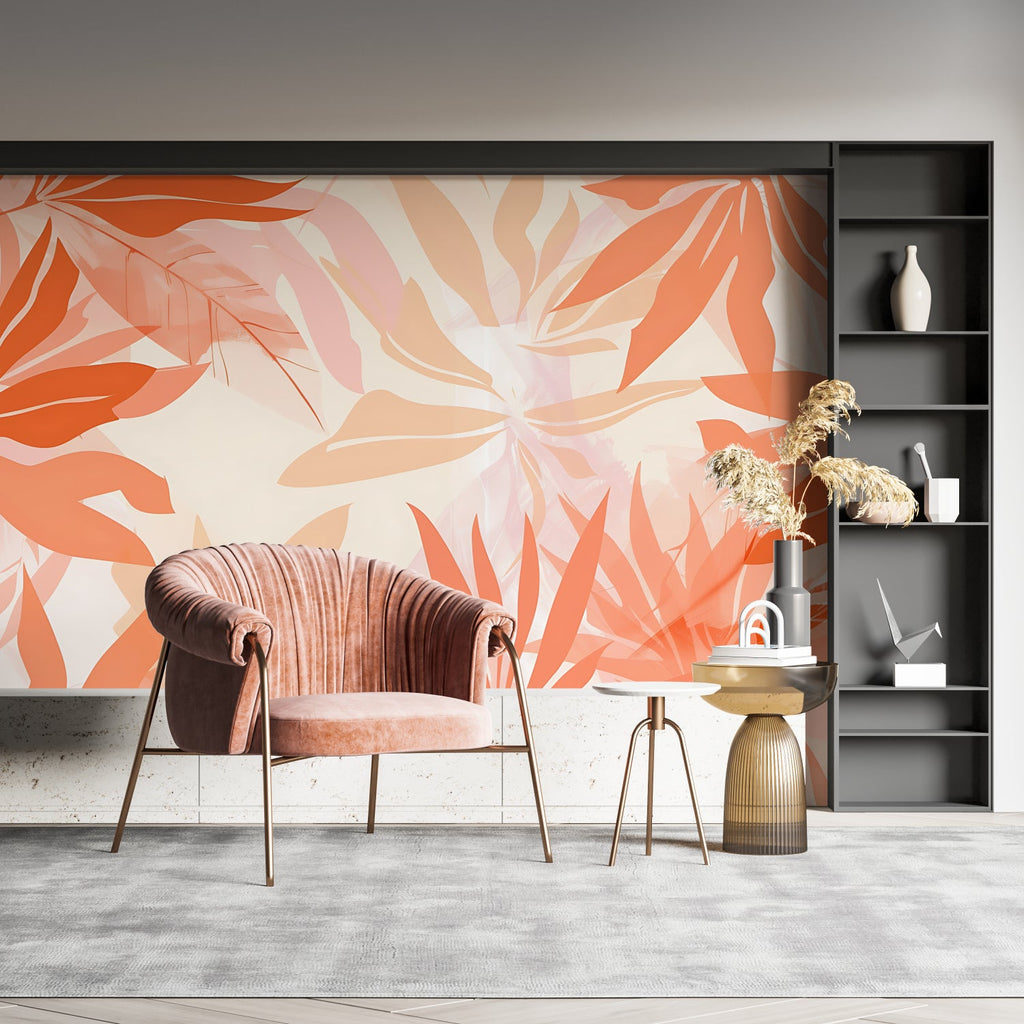 Abstract leaf pattern adding warmth to minimal hallway design