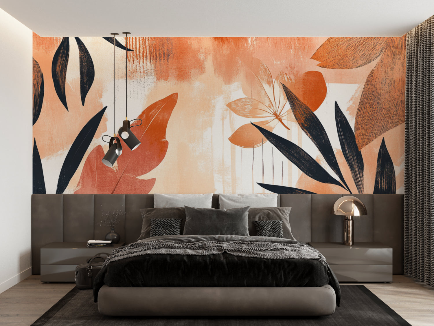 Minimalist hallway transformed with tropical leaf wallpaper design