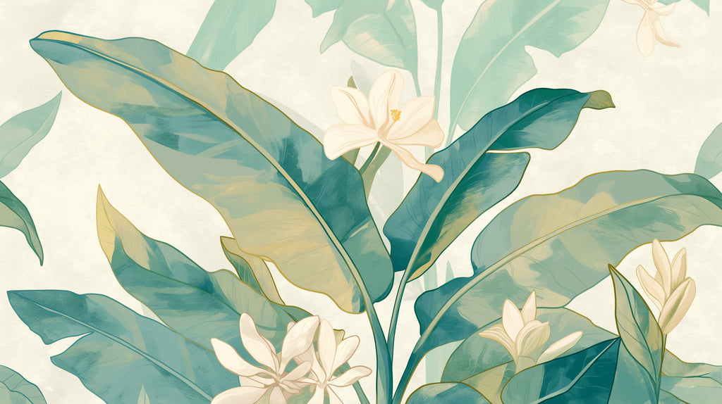 Banana leaf and white blossom design file showing intricate botanical pattern details