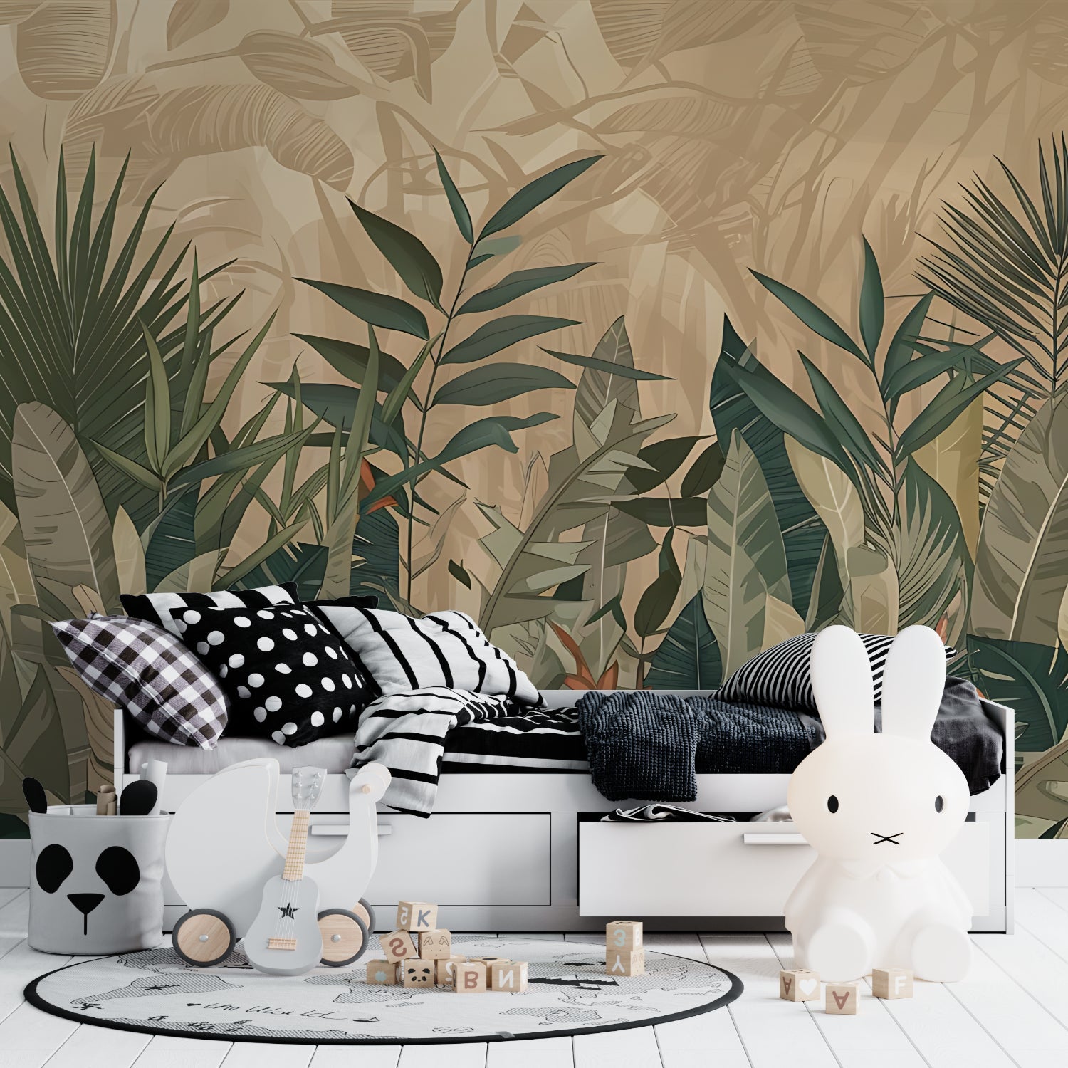 Botanical wallpaper making a statement in a home office space