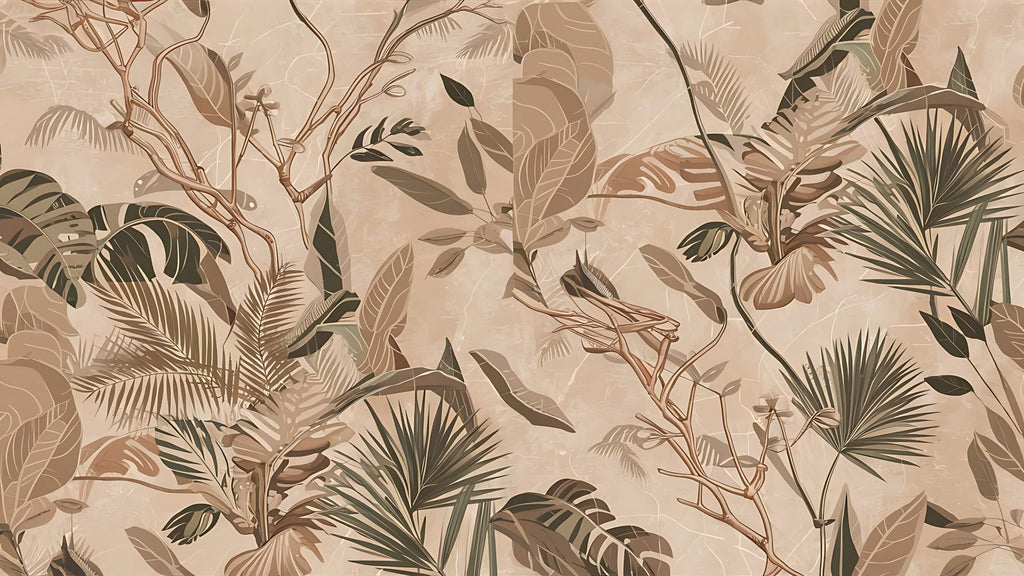 Beige Monstera and Palm Leaves design file showing intricate botanical pattern