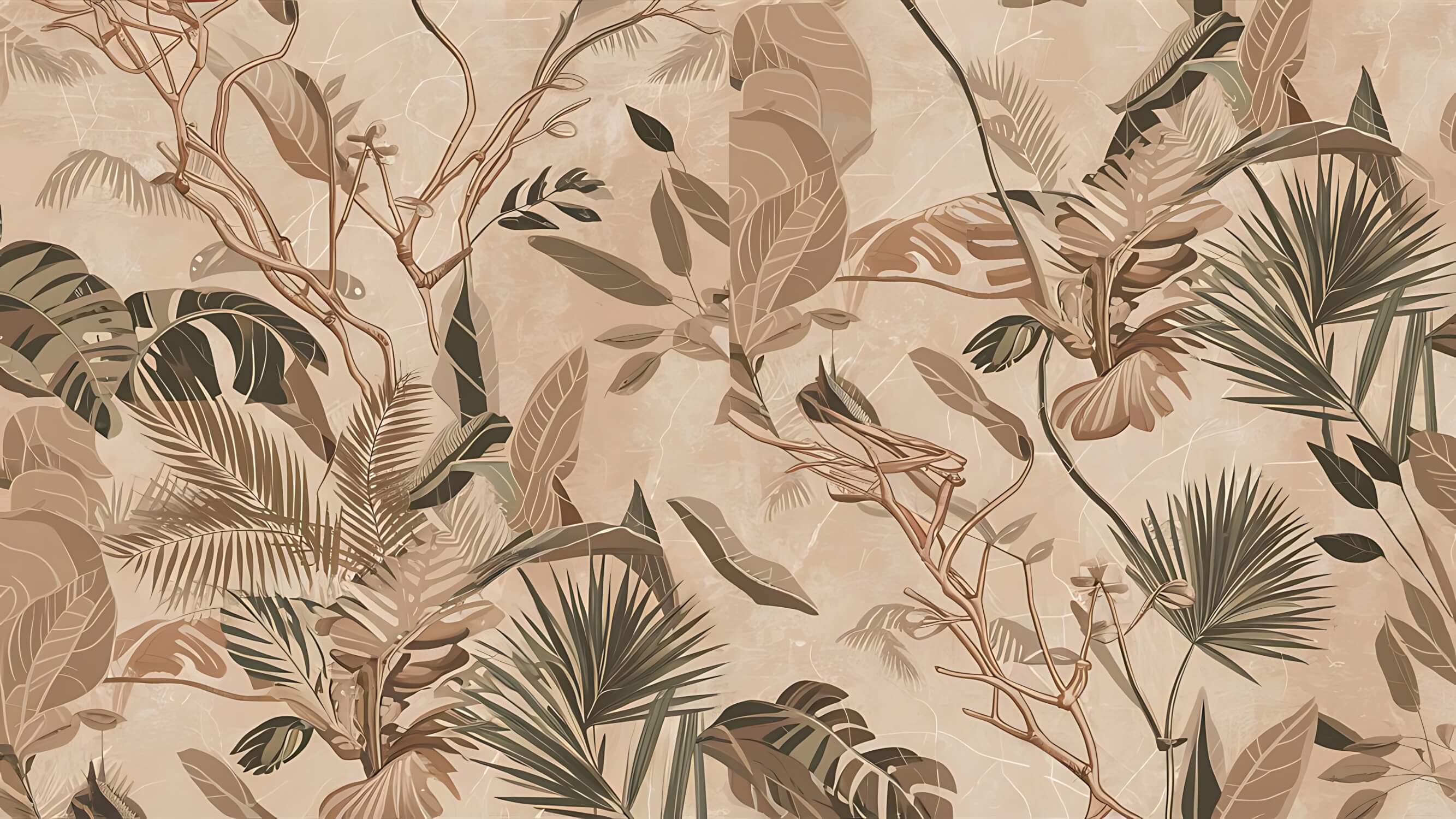 Beige Monstera and Palm Leaves design file showing intricate botanical pattern