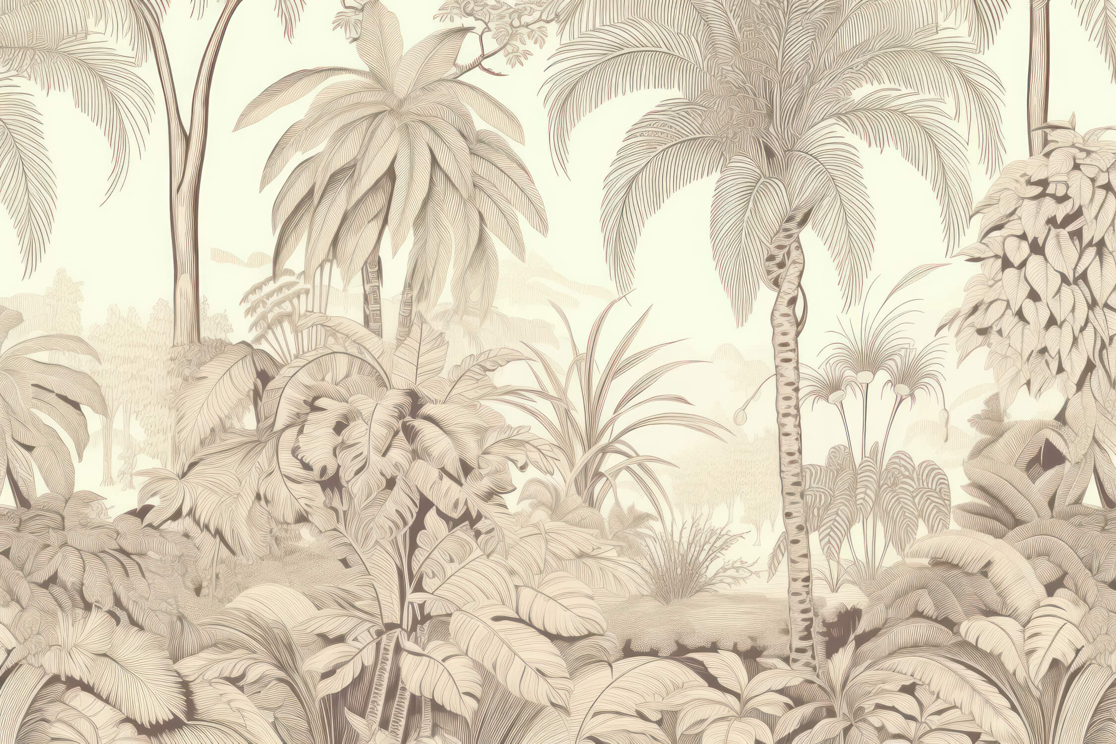 Beige palm trees and nature scene design file showing intricate botanical pattern details