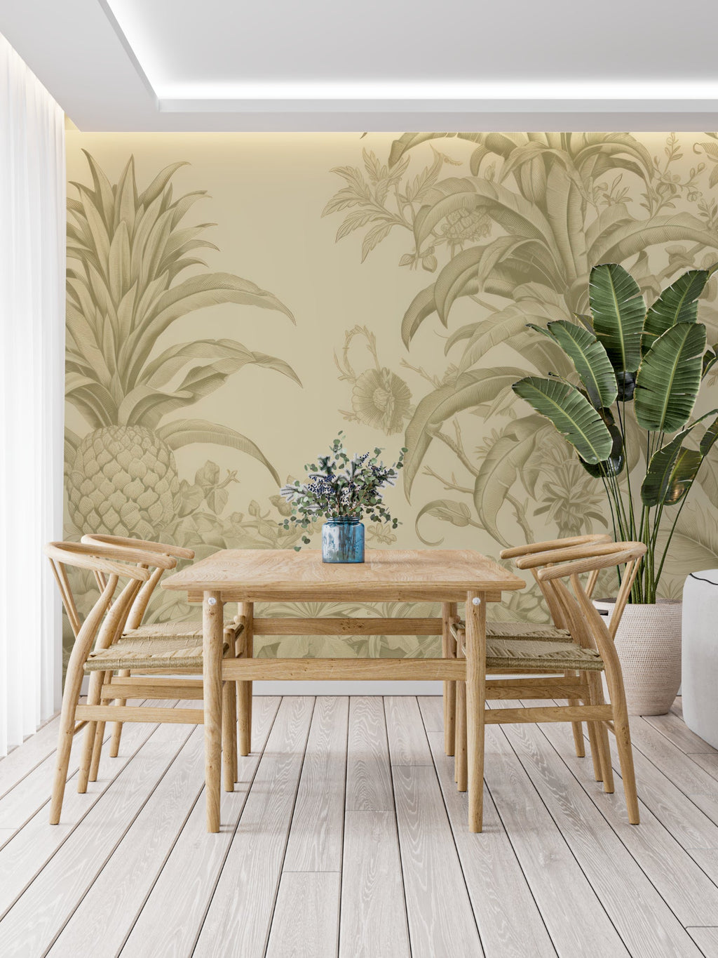 Pineapple wallpaper bringing elegance to hallway entrance