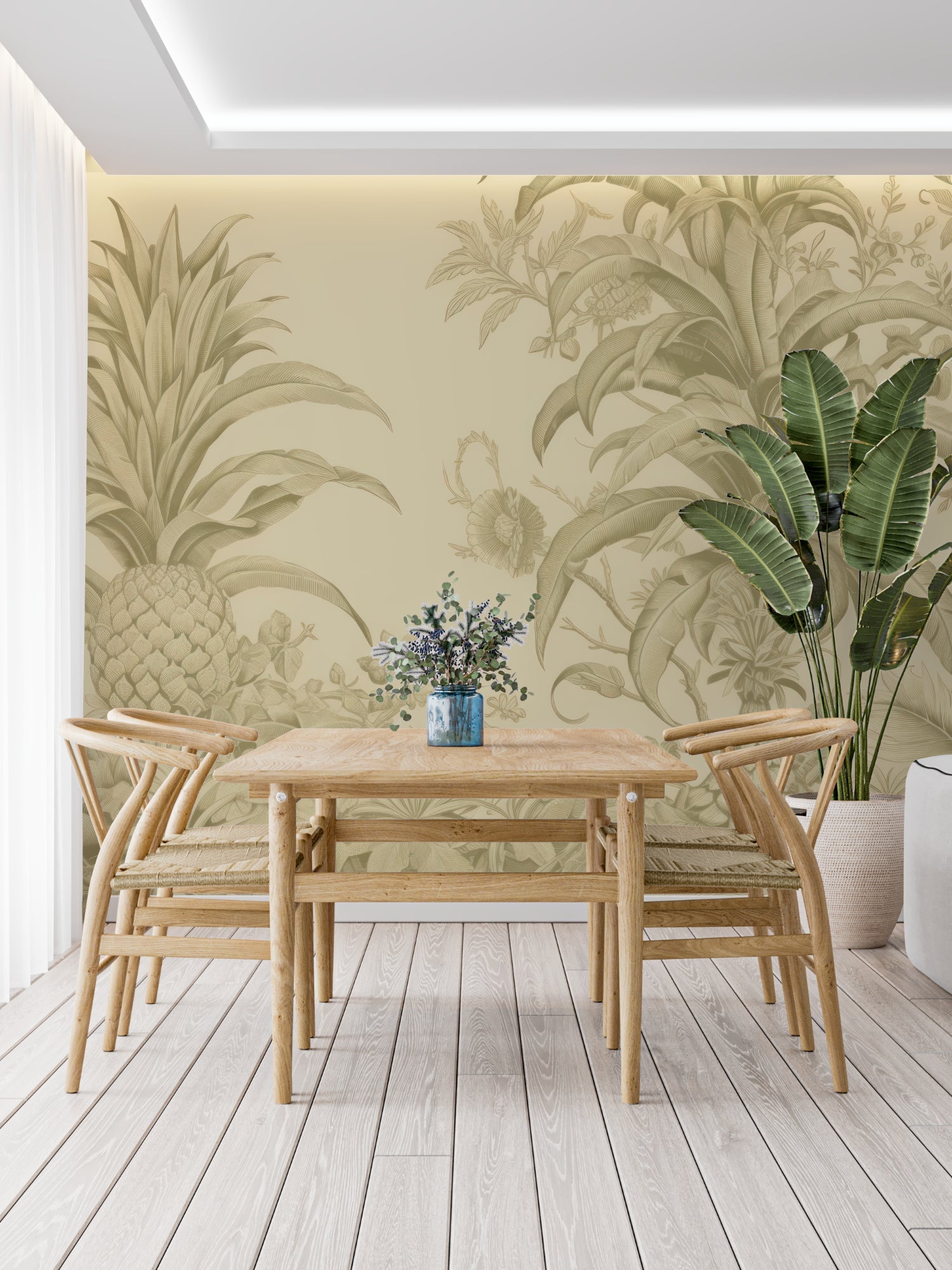 Pineapple wallpaper bringing elegance to hallway entrance