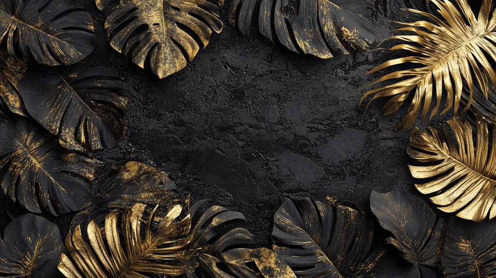 Design file of black and gold Monstera leaf pattern with metallic details