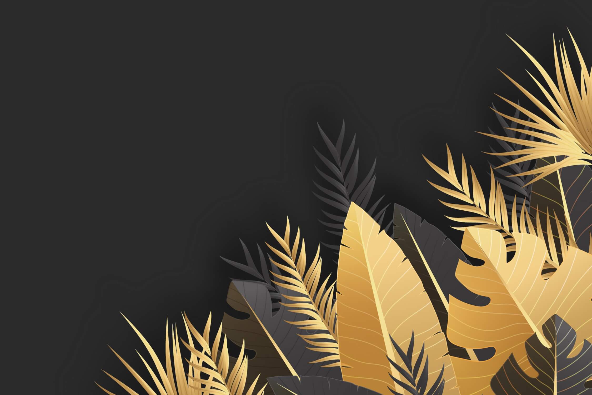 Black and gold palm leaves wallpaper design file showing intricate metallic details