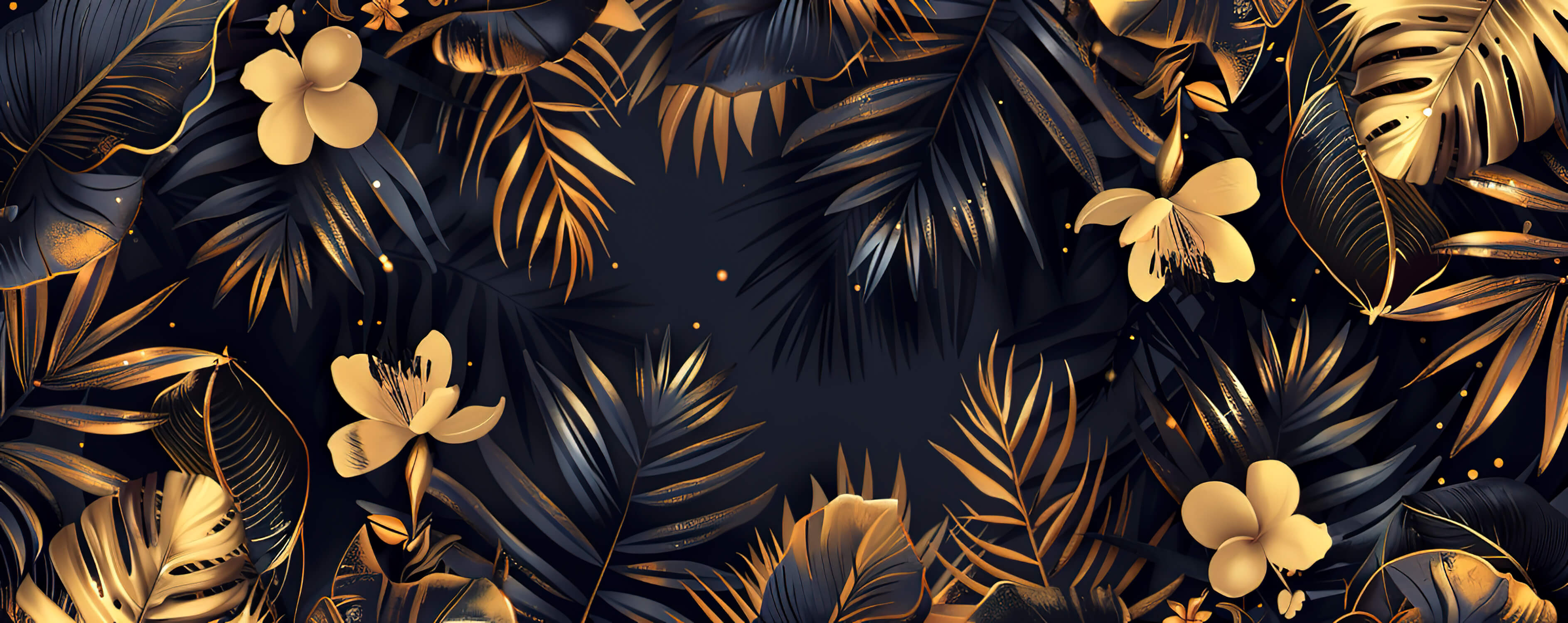 Design file of black and gold palm leaf pattern showing intricate metallic details