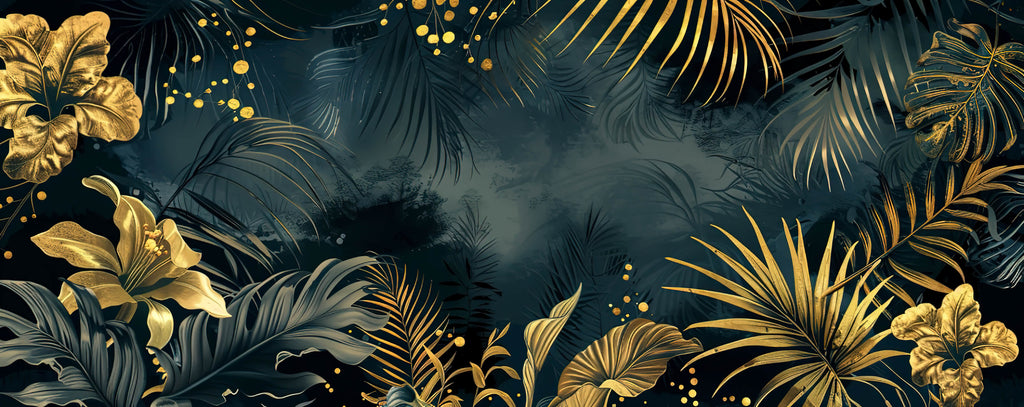 Black and gold palm leaves design file showing intricate pattern details