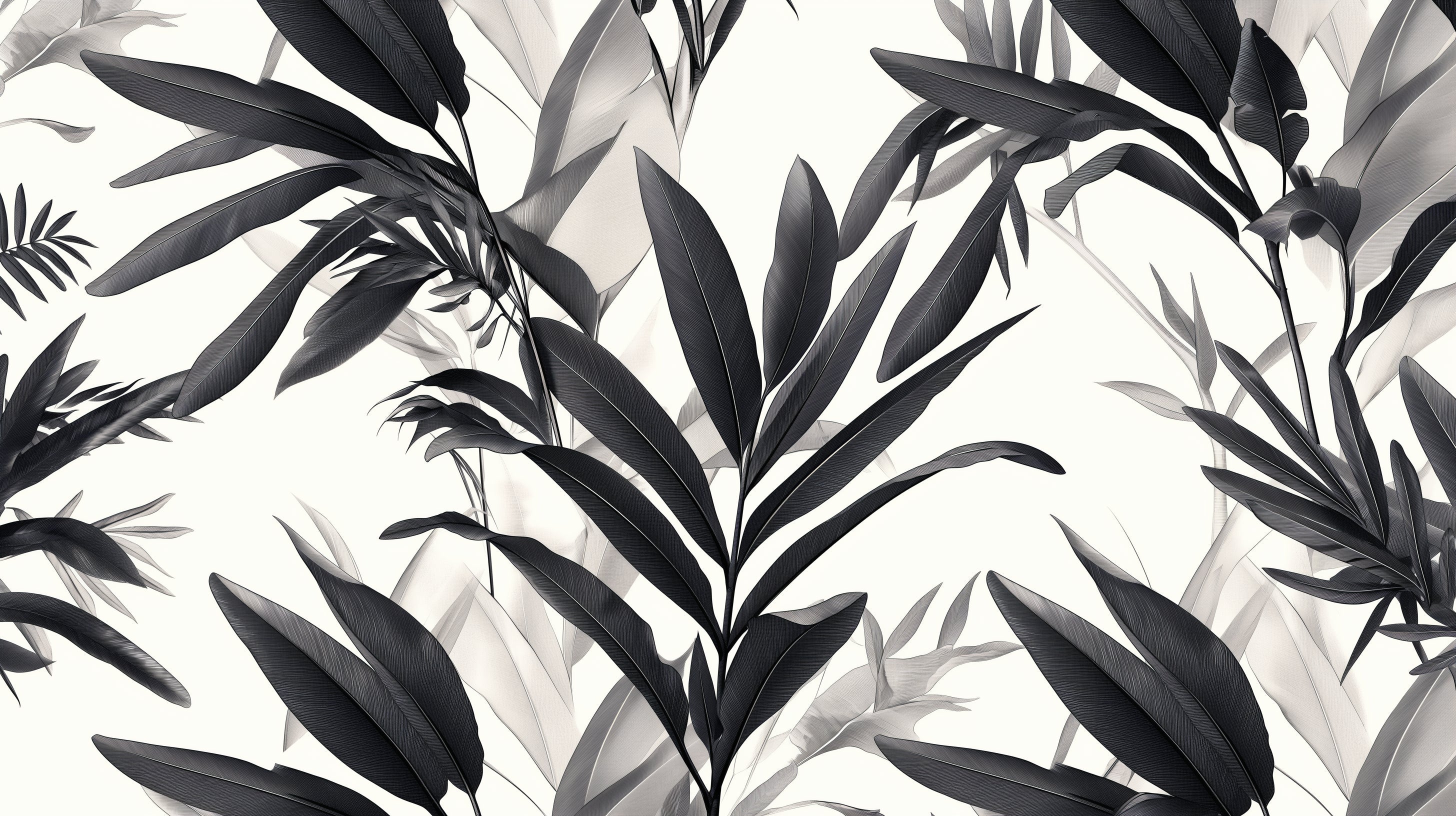 Monochrome botanical wallpaper making a bold statement in a minimalist dining space