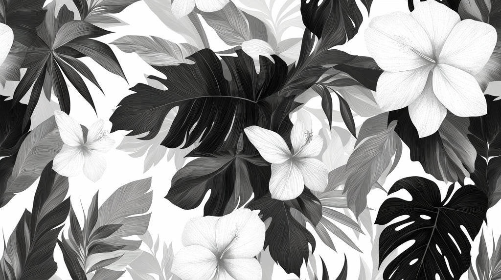 Black and white Monstera leaf wallpaper design file showing detailed botanical pattern