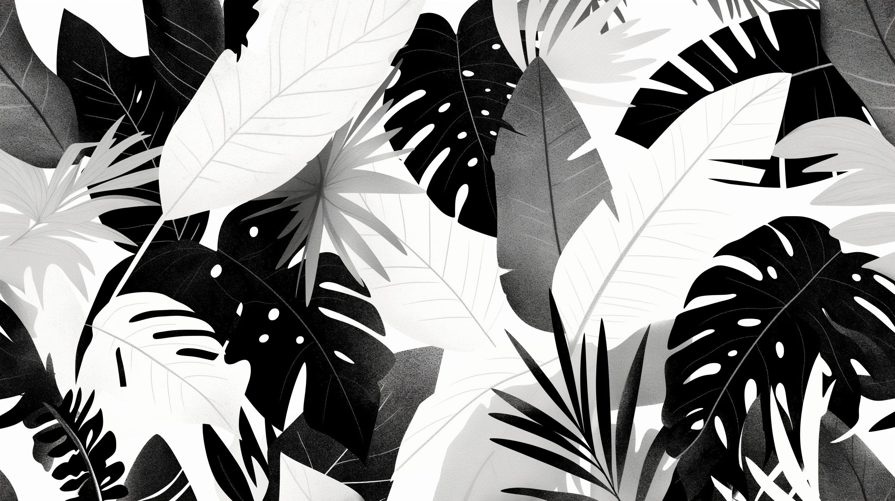 Large scale black and white Monstera leaf pattern design file showing intricate botanical details