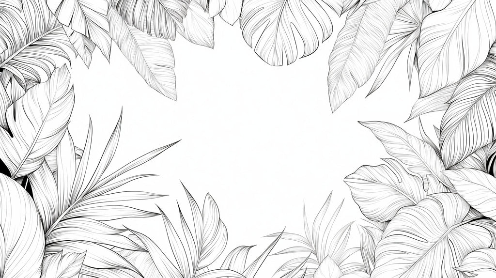 Black and white Monstera wallpaper design file showing detailed botanical line art pattern