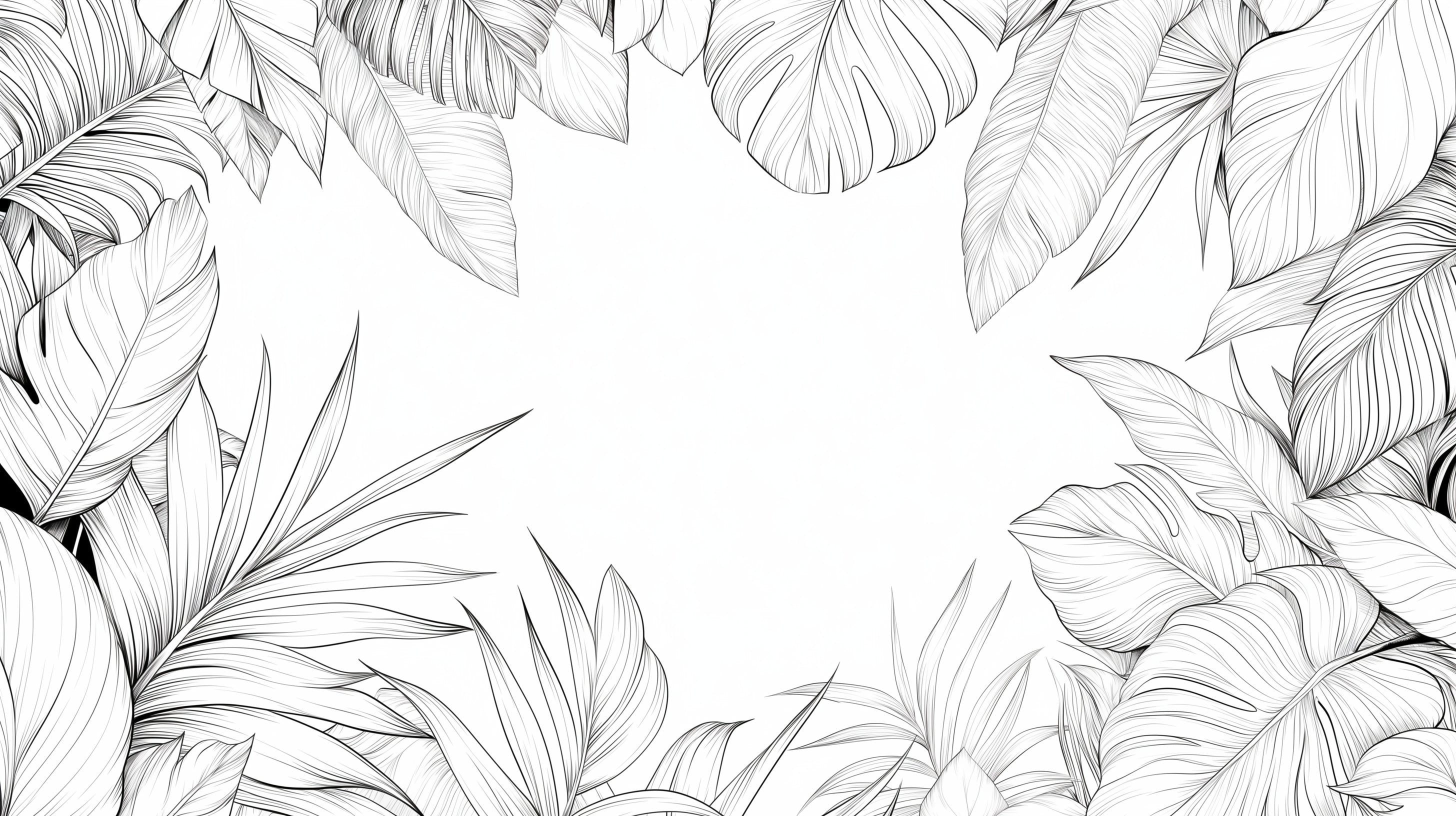 Black and white Monstera wallpaper design file showing detailed botanical line art pattern