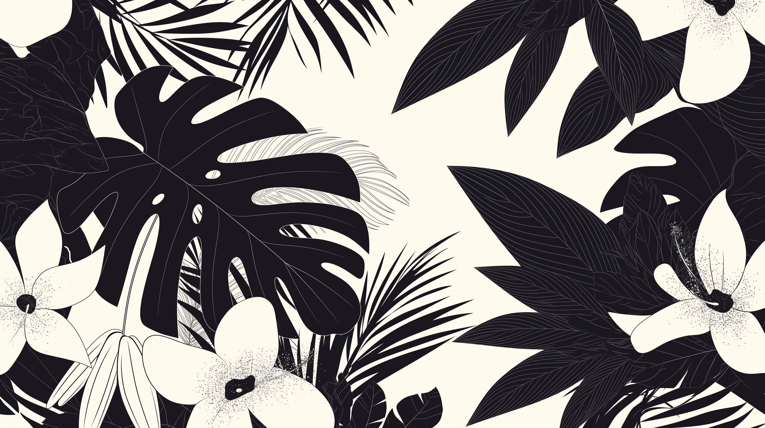 Black and White Monstera Leaf Wallpaper design file showing detailed botanical pattern and clean lines