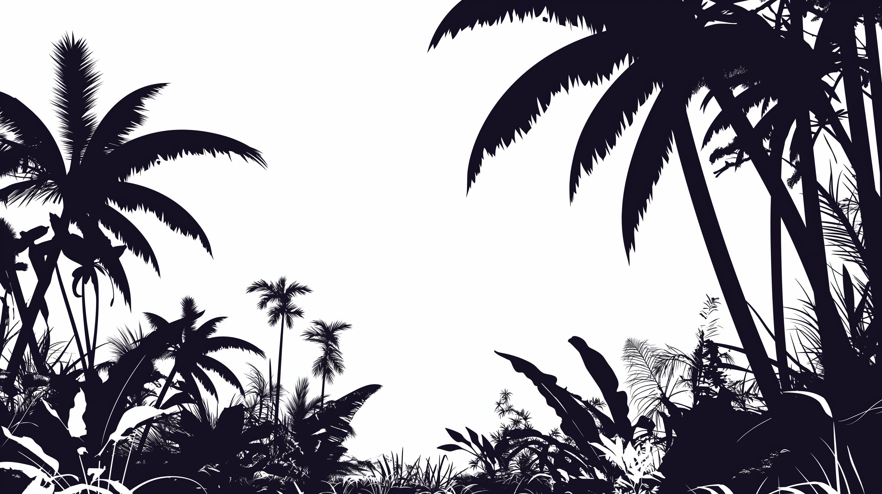 Black and white palm forest wallpaper design file showing detailed tropical pattern and textures