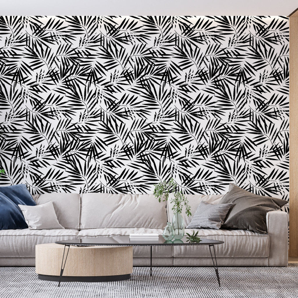 Black and white palm leaves design file showing the detailed tropical pattern and clean lines