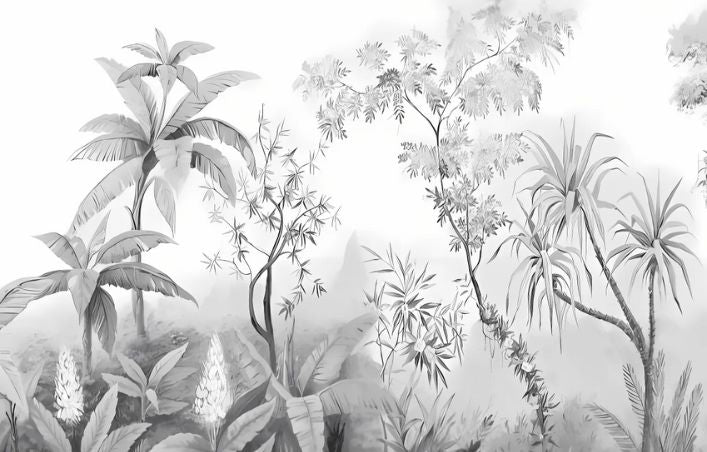 Palm tree wallpaper design file showing intricate black and white botanical pattern
