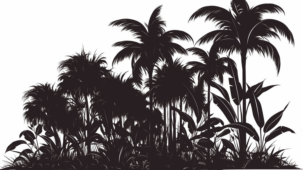 Black palm trees silhouette wallpaper design file showing detailed fronds and leaves pattern