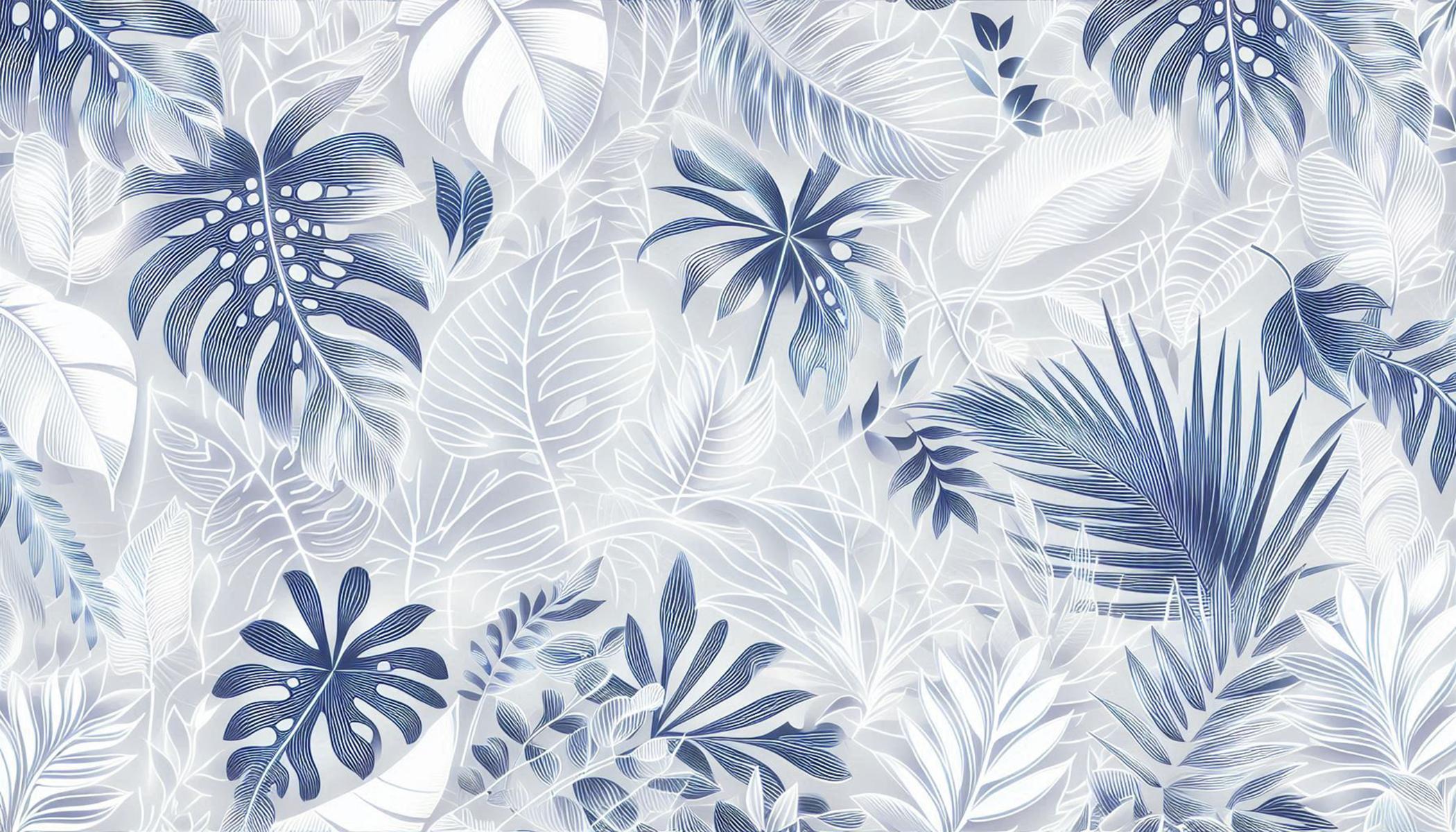 Blue monstera and palm leaves design file showing intricate pattern details